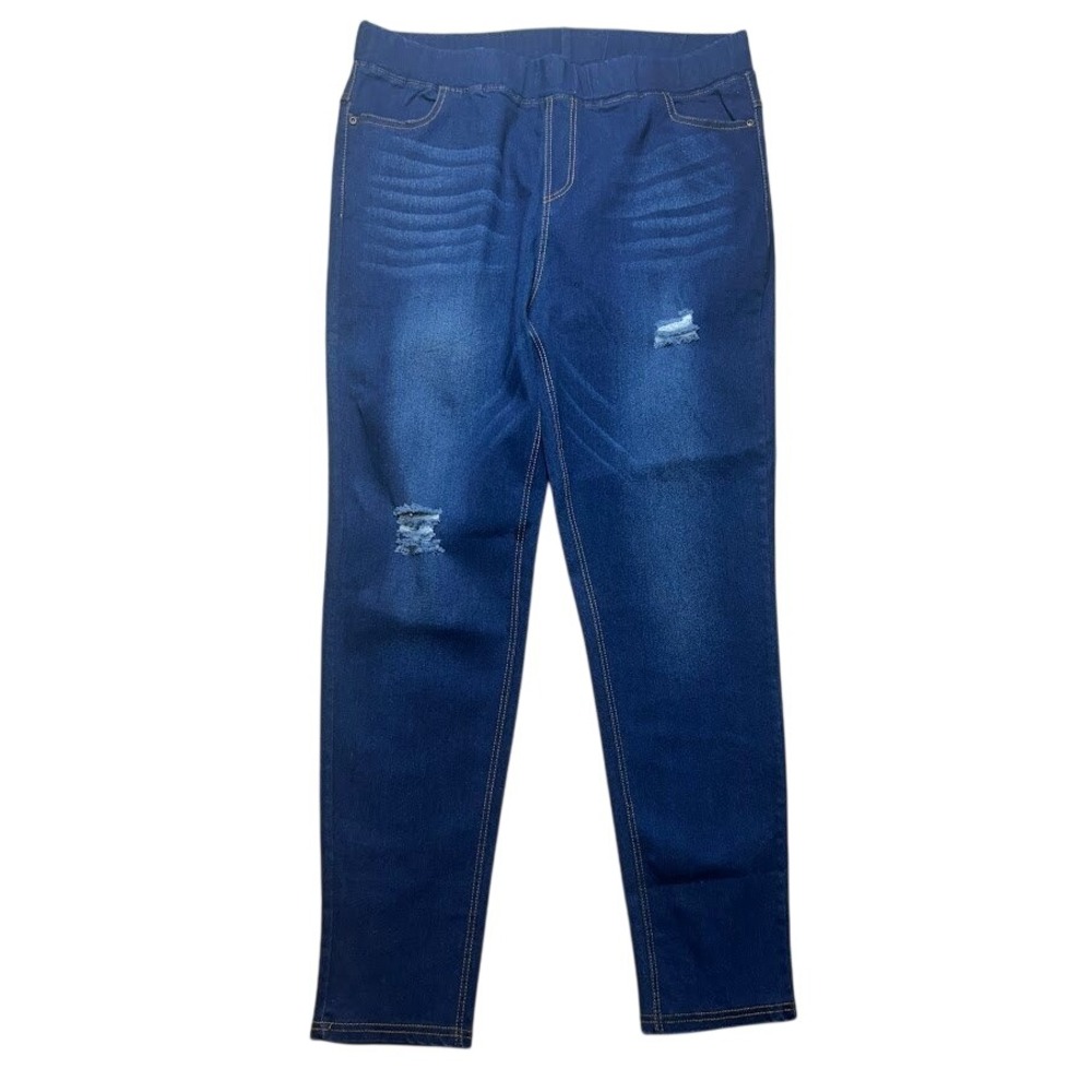 JVINI Women Plus Size 3XL Blue Distressed Pull On Stretch Jeggings Denim Pants‎